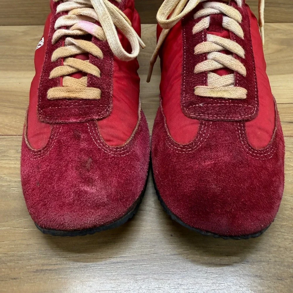 VINTAGE 70's Converse Coach V Jogger Sneakers 10.5 Red Suede Nylon Low Top - Picture 4 of 12